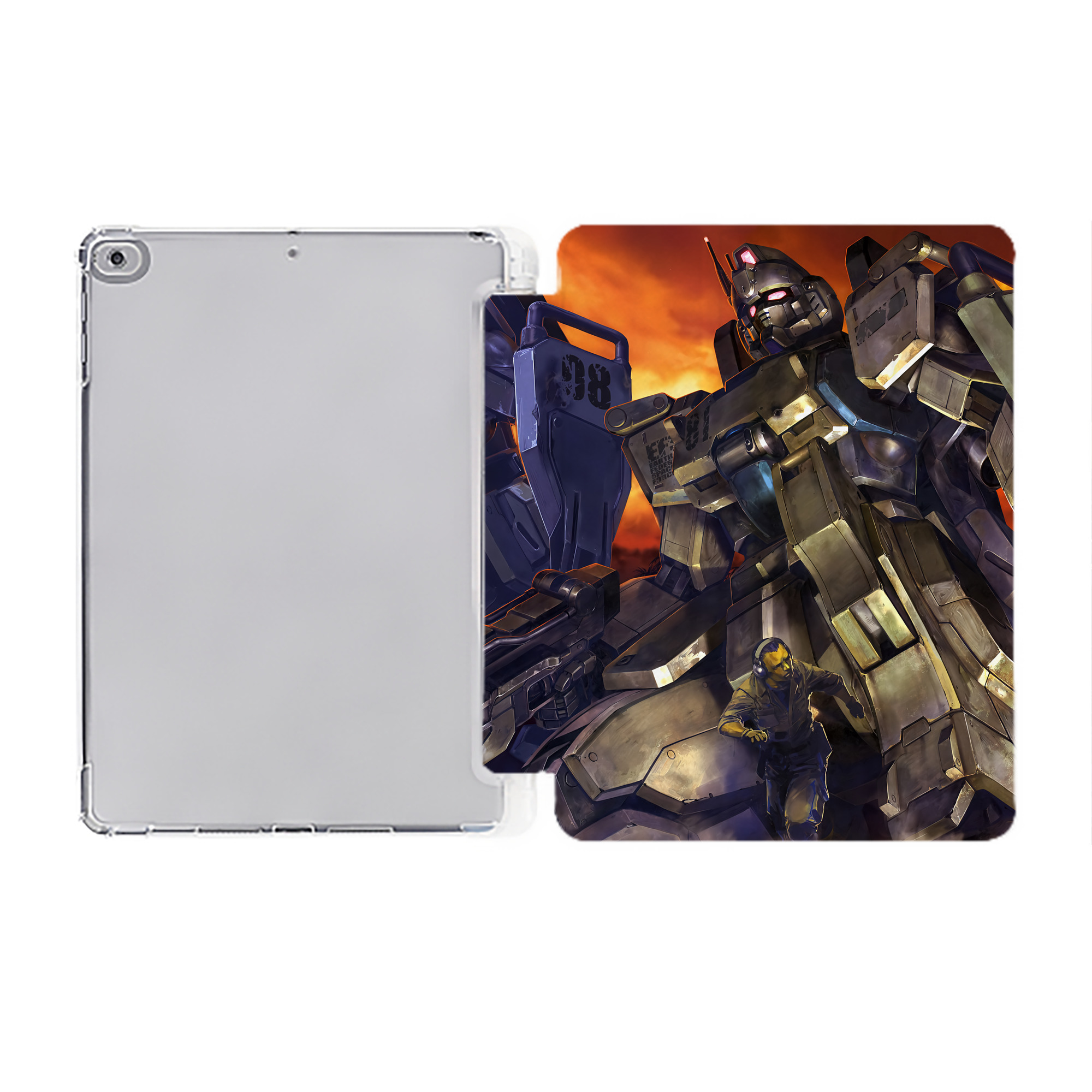 （画像用） 機動戦士ガンダム Mobile Suit Gundam IPad ケース ペン収納付き 三つ折りスタンド PUレザー×シリコン 対応機種9.5/10.5/10.9インチ